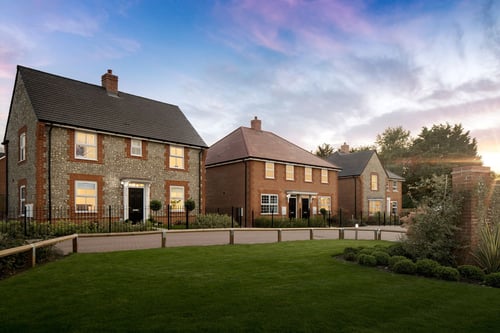 A variety of 3 and 4 bedroom homes at Ecclesden Park dusk