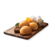 A kolache filled with Ground sausage scrambled eggs and cheese