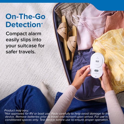 On the go detection compact alarm easily slips into your suitcase for safer travels.