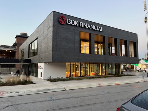 Exterior of BOKF banking center at 1707 Grand Blvd., in Kansas City.