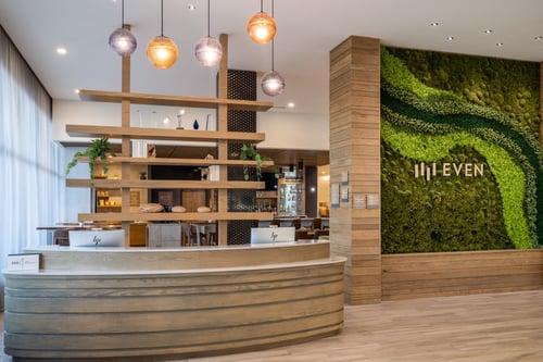 Stylish and modern front desk ready to greet you.