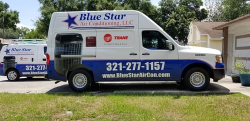 Blue star blue and white work van