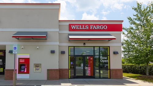 Exterior of branch showing main entrance and ATM.