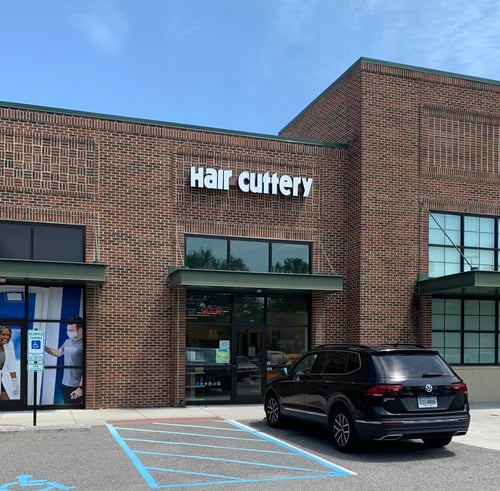 The front entrance of Hair Cuttery at Ghent Station Shopping Center.