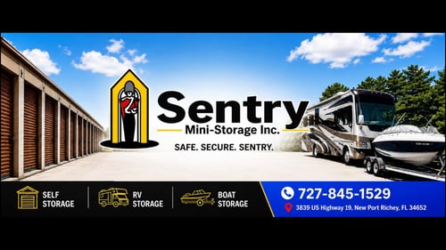 Sentry Mini-Storage Inc. logo over a photo of storage units