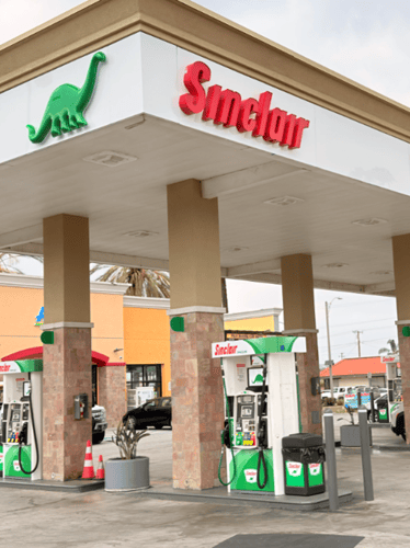 Sinclair gas station fueling island