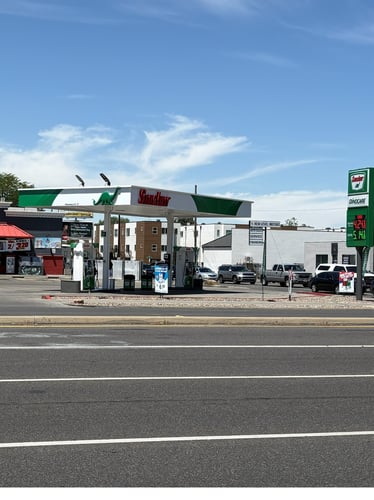 Sinclair gas station fueling island