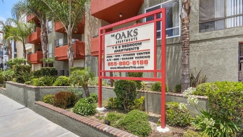 Monument Sign at Woodland Trio Apartments, North Hollywood, CA