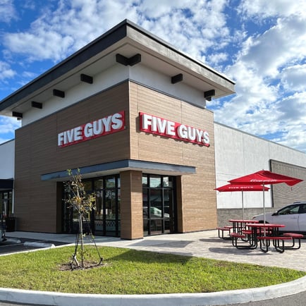 Entrance to the Five Guys restaurant at 2530 S. Falkenburg Rd. in Tampa Florida.