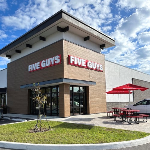 Entrance to the Five Guys restaurant at 2530 S. Falkenburg Rd. in Tampa Florida.