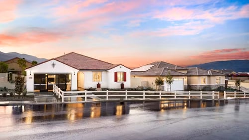 Street view of model homes in Ridgeline at Alberhill Ranch by Pulte Homes in Lake Elsinore, CA.