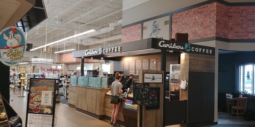 Storefront of the Caribou Coffee at 1500 Elm St East in St. Joseph