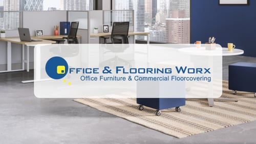 Office & Flooring Worx Inc. logo over a photo of an office