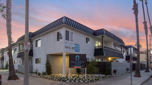 Front of building at Ocean Breeze Terrace Apartment, Huntington Beach, CA, 92648