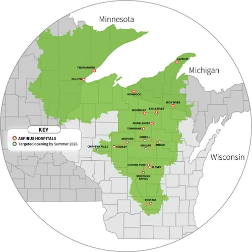 map of Aspirus Health service area
