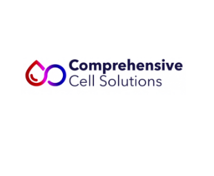Logo of Comprehensive Cell Solutions. Black text on white background with red blood drop icon to left of text.