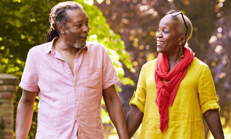 pre-retiree couple looking at each other