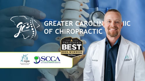 Dr. Tyeler Berry, Chiropractor standing in front of a spinal diagram in the background with logo and 2025 States Best badge