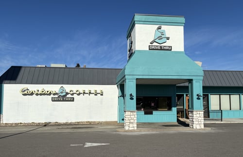 Storefront of the Caribou Coffee at 4135 West Division Street in St. Cloud