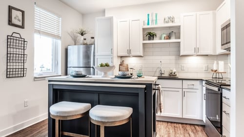 Kitchen with island at Edge 35, Indianapolis, IN