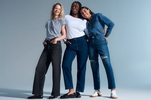 Women wearing different styles of jeans that are part of our denim collection