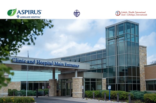 exterior photo of main entrance to Aspirus Langlade Hospital and Aspirus Antigo Clinic in Antigo, WI