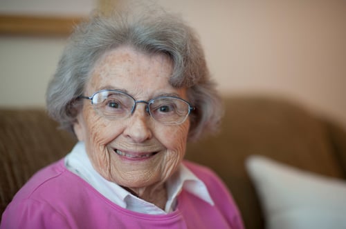 Woman smiling living at Lyngblomsten.