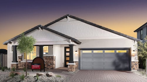 single-story home with white exterior and covered front door