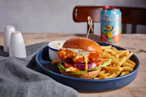 burger and chips