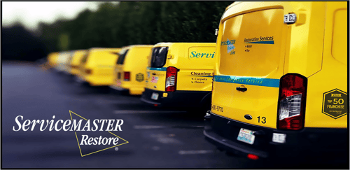 ServiceMaster Restoration By Simons vehicles ready for Water & Fire Damage Restoration assignments.