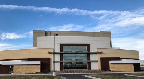 Exterior of building with big windows