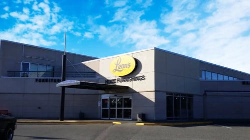Leon’s Victoria storefront on a cloudy day.