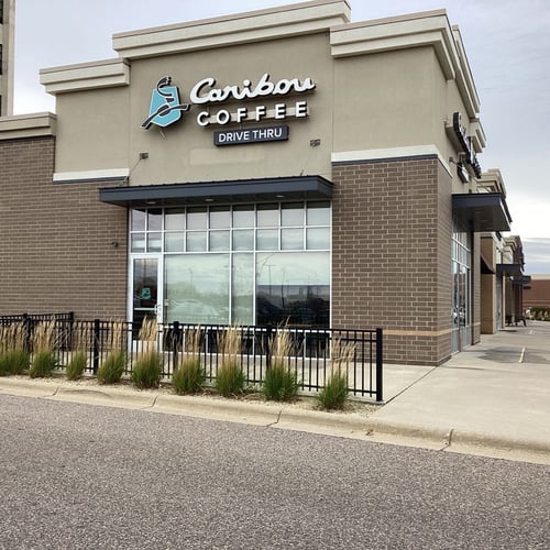 Storefront of the Caribou Coffee at 3405 Promenade Avenue in Eagan