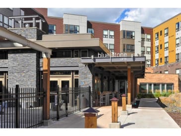 The entrance of the building in which the apartments are located at Bluestone Lofts, Duluth Minnesota