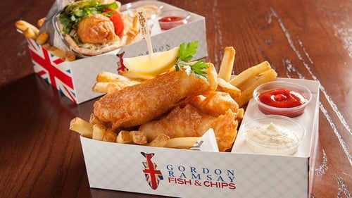 Gordon Ramsay Fish n Chips at Silver Legacy Resort Hotel & Casino in Reno, NV. Fish and Chips Basket