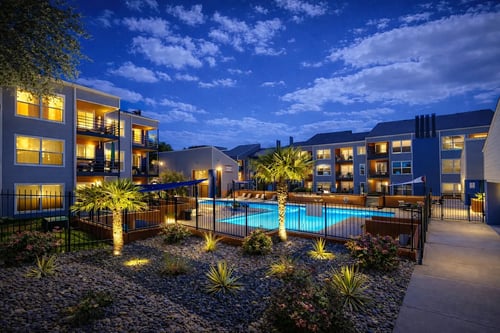 exterior view at night of Infinity on the Landing in Euless, TX 76040