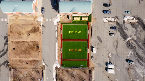 Aerial photo of fields at The Fox Den