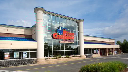 Row of shopping carts lined at entrance of Price Chopper at Turnpike Plaza shopping center