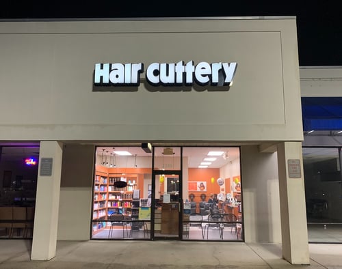 The front entrance of Hair Cuttery at York River Crossing Shopping Center.