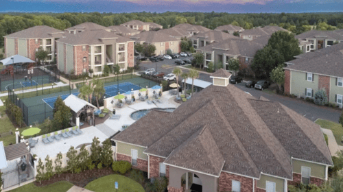 Aerial View of the Community and Swimming Pool at Canebrake Apartment Homes in Shreveport, Louisiana, 71115