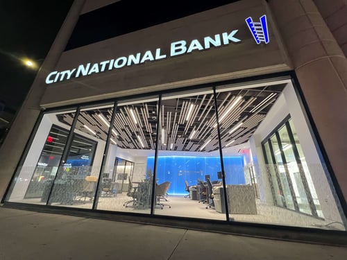 West Los Angeles Branch -  City National Bank logo sign above window