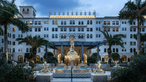 The Boca Raton Cloister front entrance at dusk