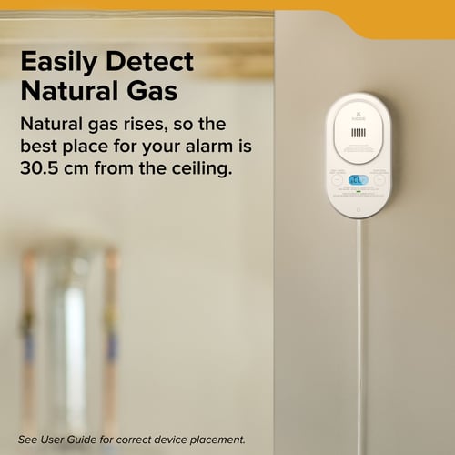 Easily Detect Natural Gas - Natural gas rises so the best place for your alarm is 30.5 cm from the ceiling.