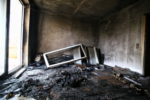 Fire and smoke damage restoration work inside a Charlotte property