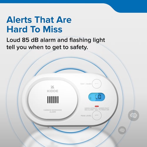 Alerts that are hard to miss. Loud 85 dB alarm and flashing light tell you when to get to safety.