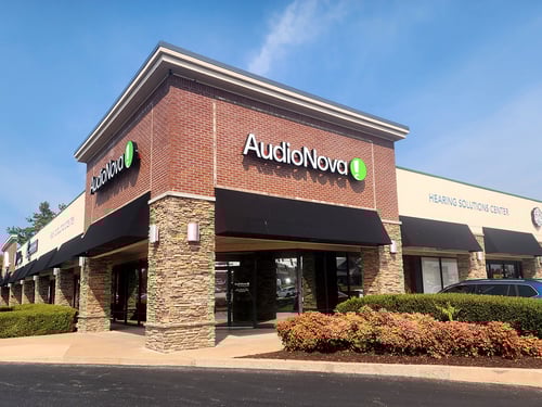 Exterior photo of the front of building for AudioNova hearing clinic in Springfield, MO