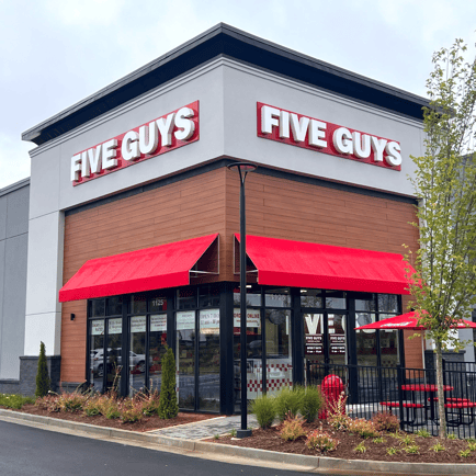 Entrance to the Five Guys at 1125 Ernest W. Barrett Parkway NE in Kennesaw Georgia.