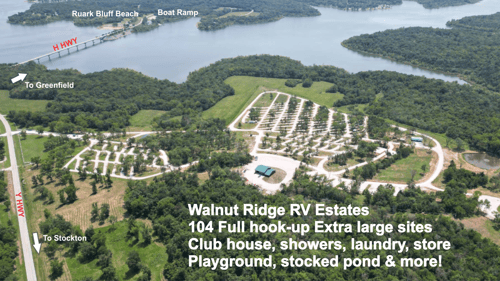 Family friendly campground on Stockton Lake - 10 miles from Greenfield MO and 12 miles from Stockton MO. 104 extra large sites. Near boat ramp and beach!