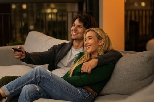 Couple, in Portland, using fiber internet at home while streaming tv