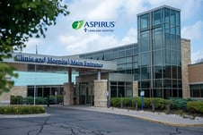 exterior photo of main entrance to Aspirus Langlade Hospital and Aspirus Antigo Clinic in Antigo, WI